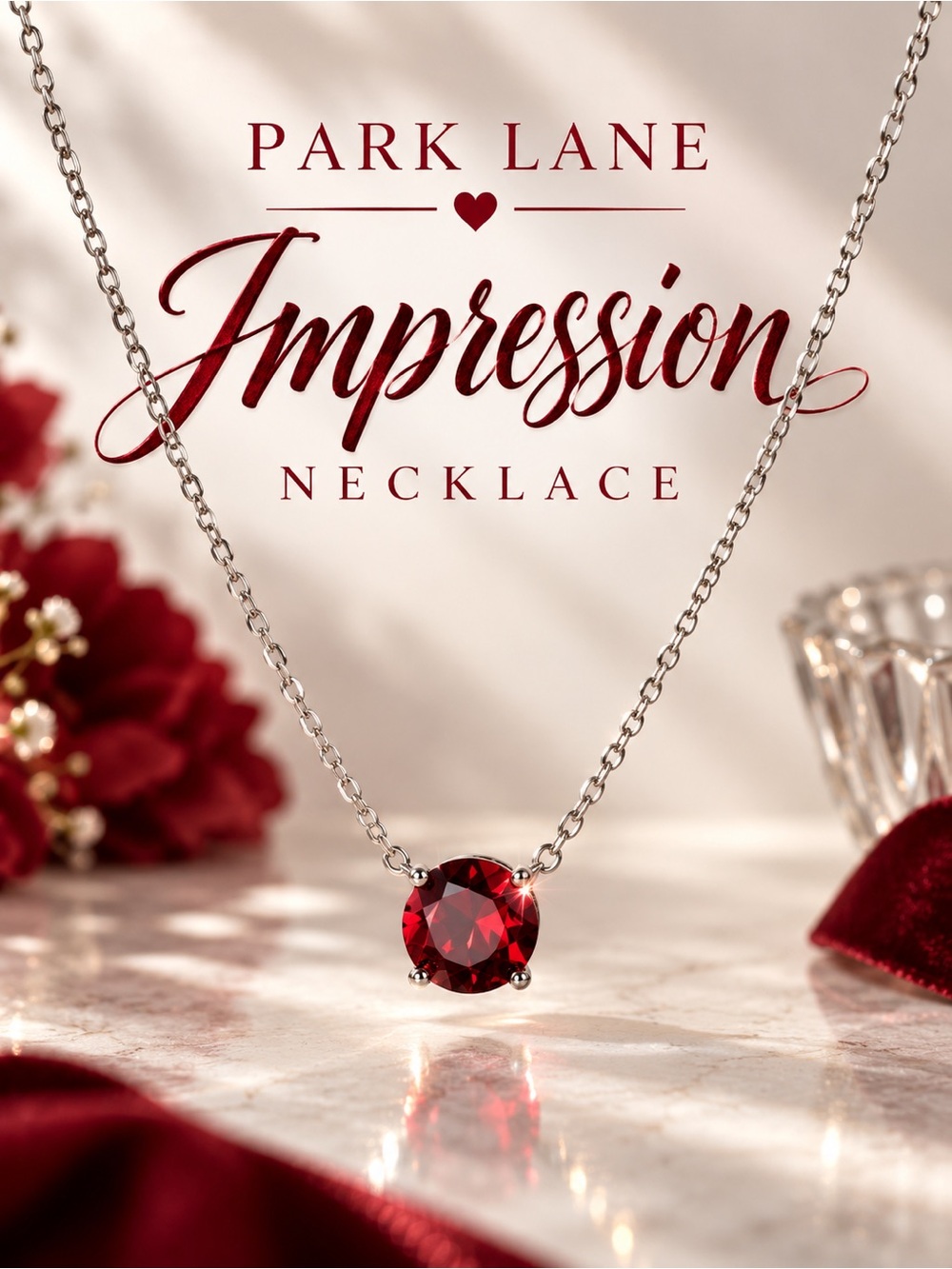 Park Lane Women’s Impression Necklace Silver Tone Red Crystal Solitaire Pendant